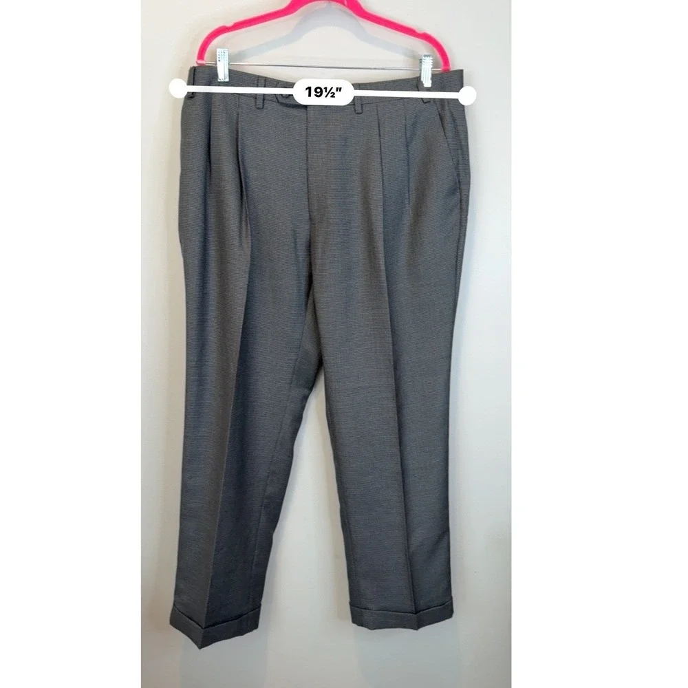 Ralph Ralph Lauren Mens Gray Micro Check Pleated Cuffed Dress Pants 38W‎ x 29L